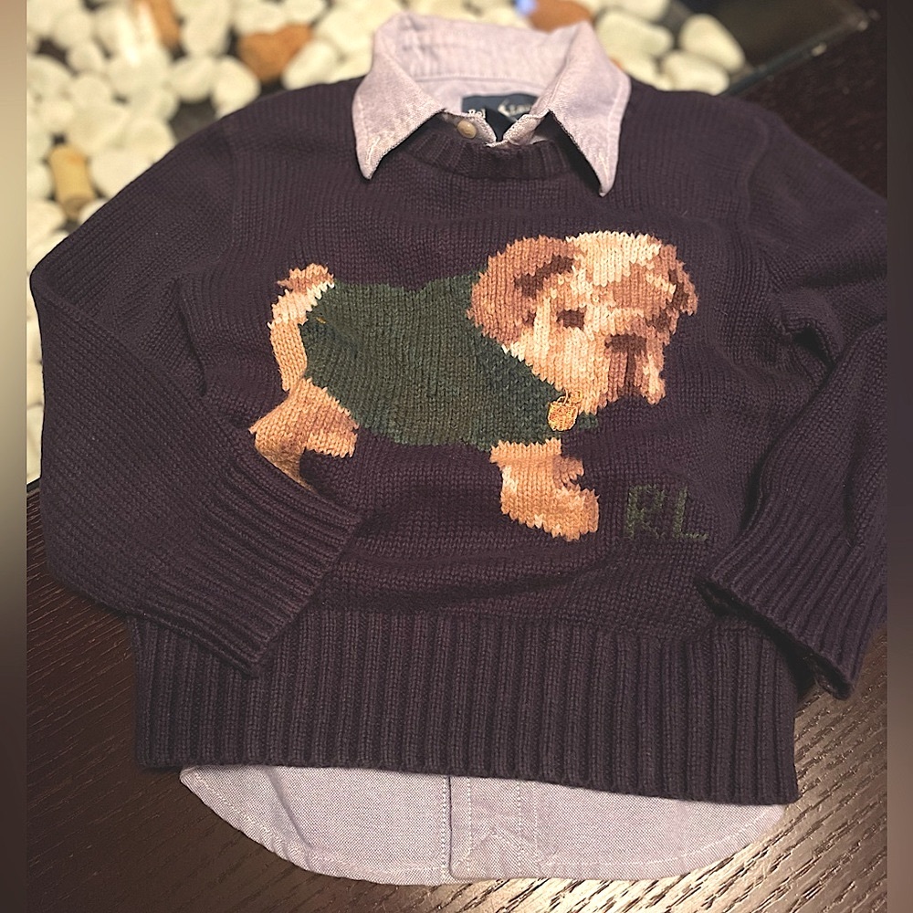 Ralph Lauren Vintage Polo Bulldog Cotton Sweater & Cotton Oxford Shirt - SET